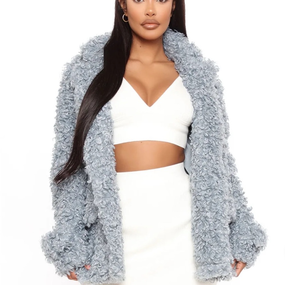 Women's Cozy Gray Faux Fur Jacket